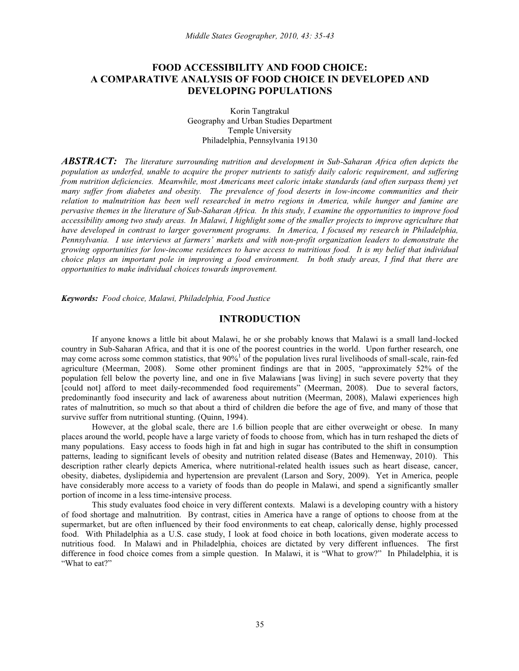 Food Accessibility and Food Choice: a Comparative Analysis of Food Choice in Developed and Developing Populations