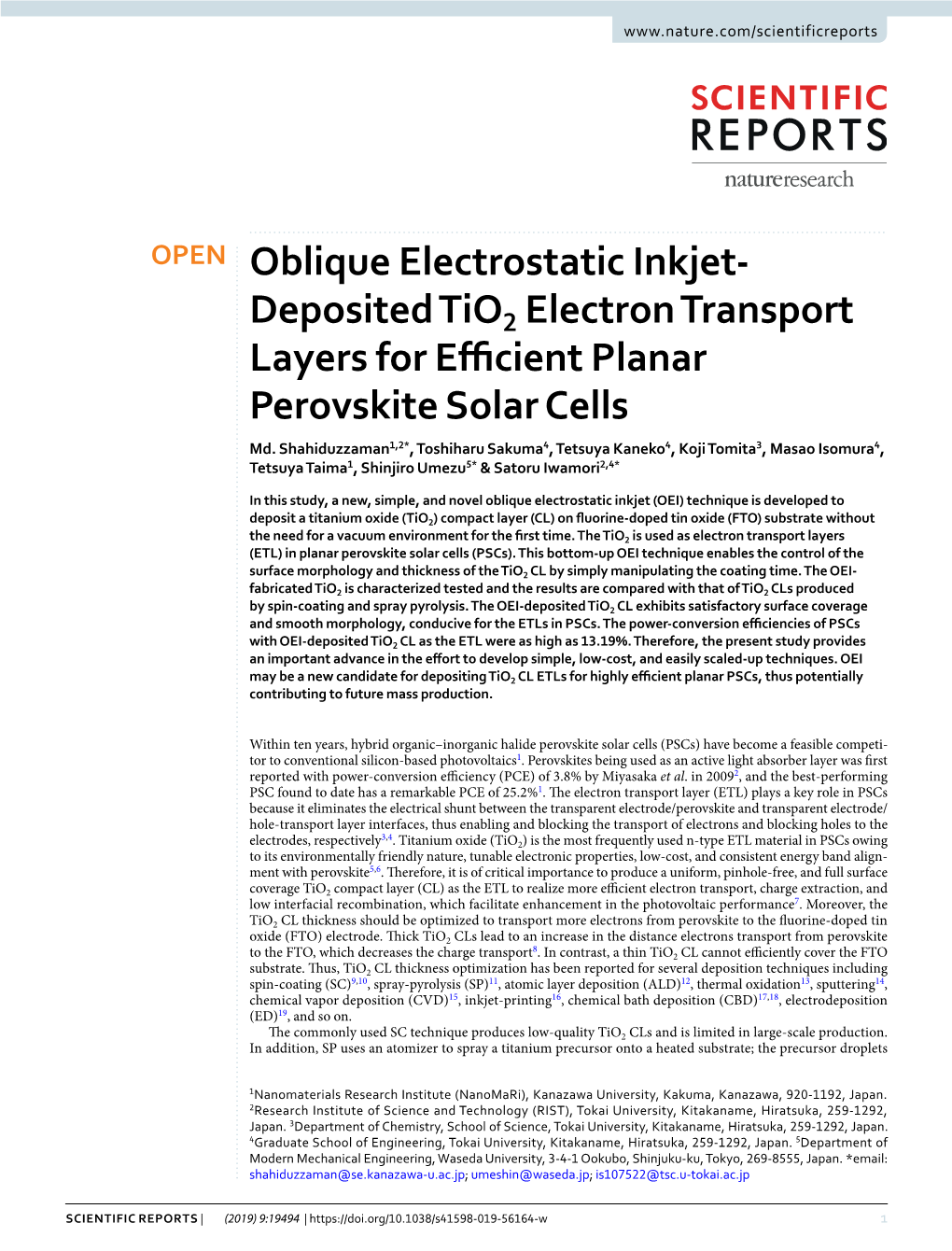 Oblique Electrostatic Inkjet-Deposited Tio2 Electron Transport Layers For