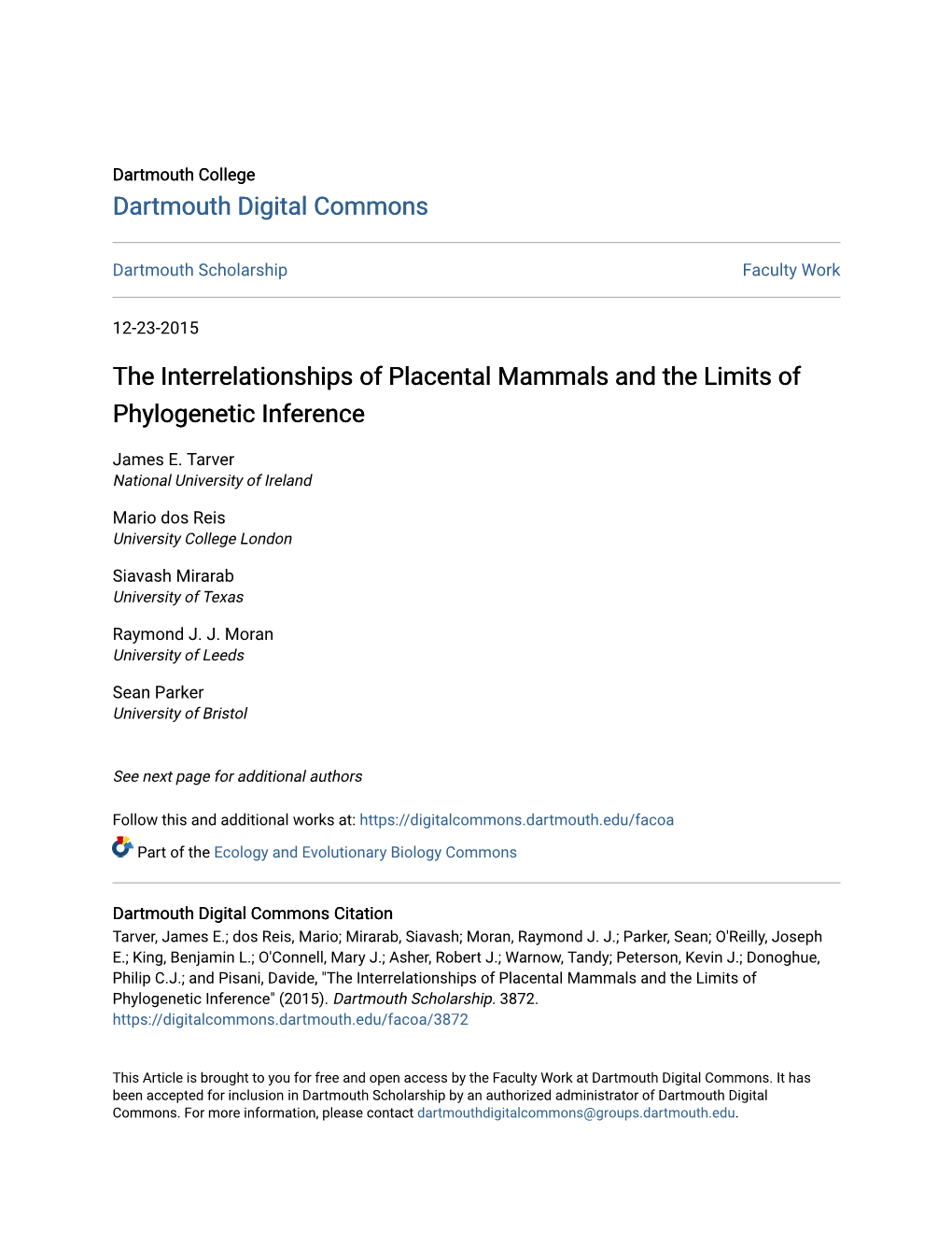 The Interrelationships of Placental Mammals and the Limits of Phylogenetic Inference