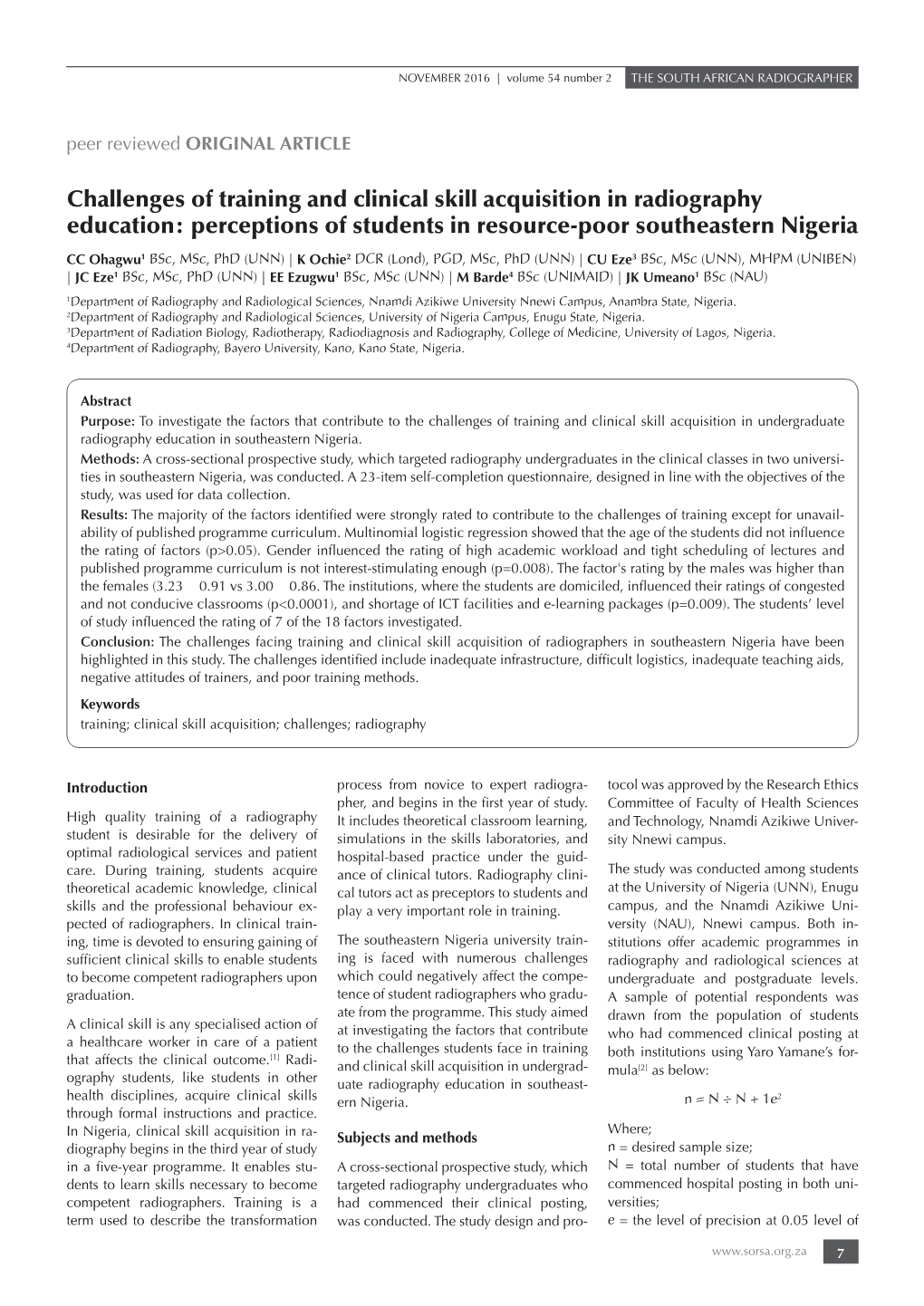 Challenges of Training and Clinical Skill Acquisition in Radiography Education: Perceptions of Students in Resource-Poor Southeastern Nigeria