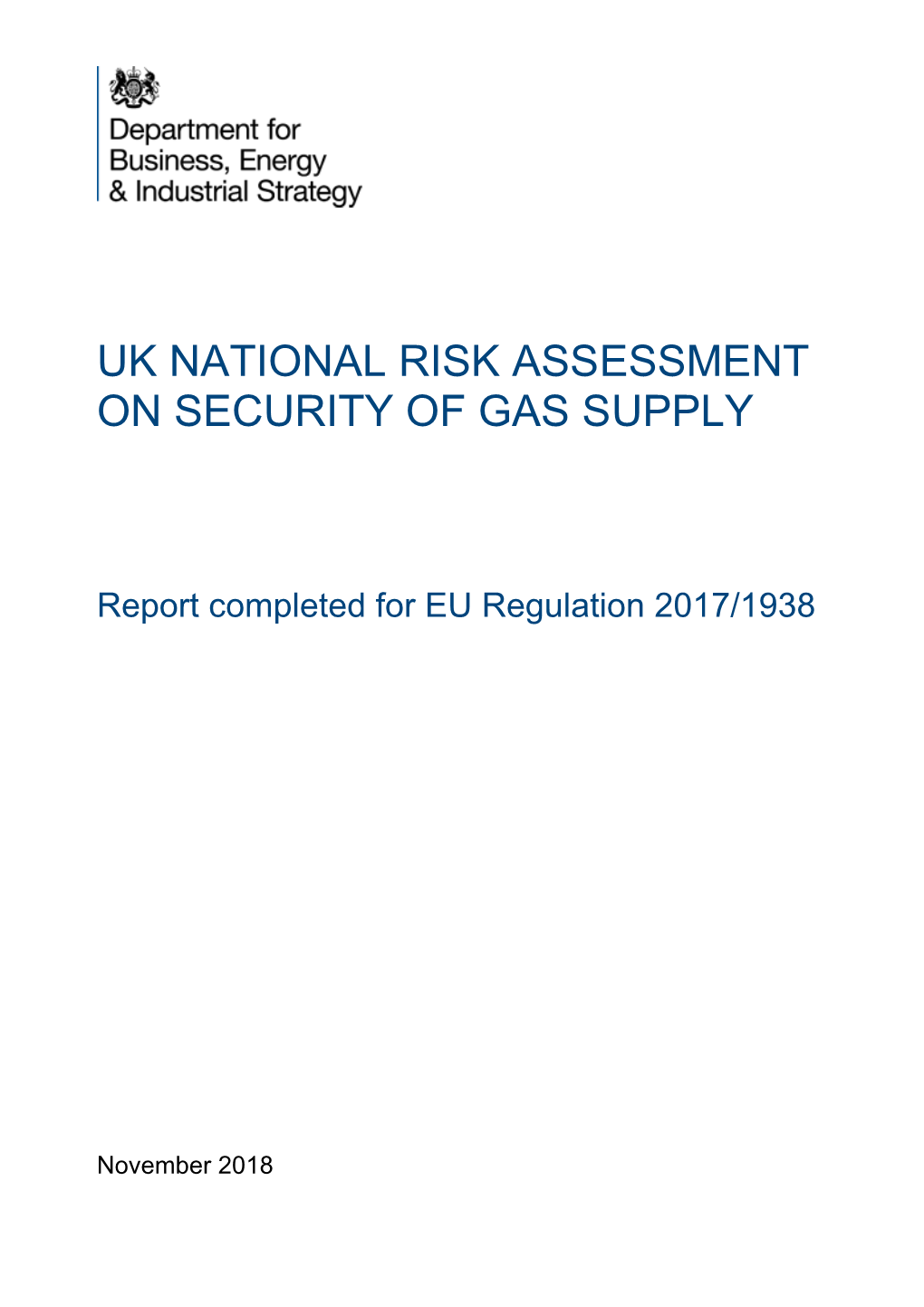 Uk National Risk Assessment on Security of Gas Supply