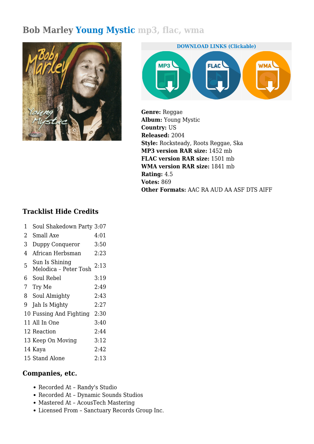 Bob Marley Young Mystic Mp3, Flac, Wma