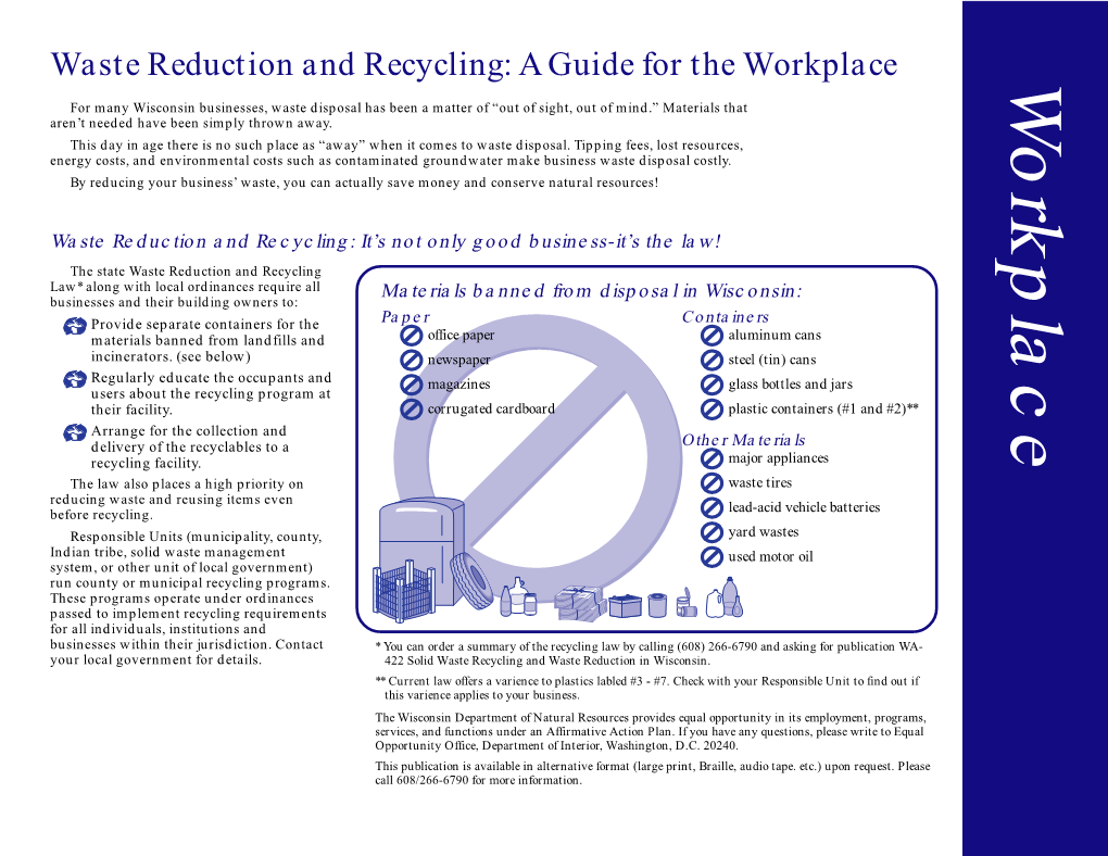 Waste Reduction and Recycling: a Guide for the Workplace Workplace