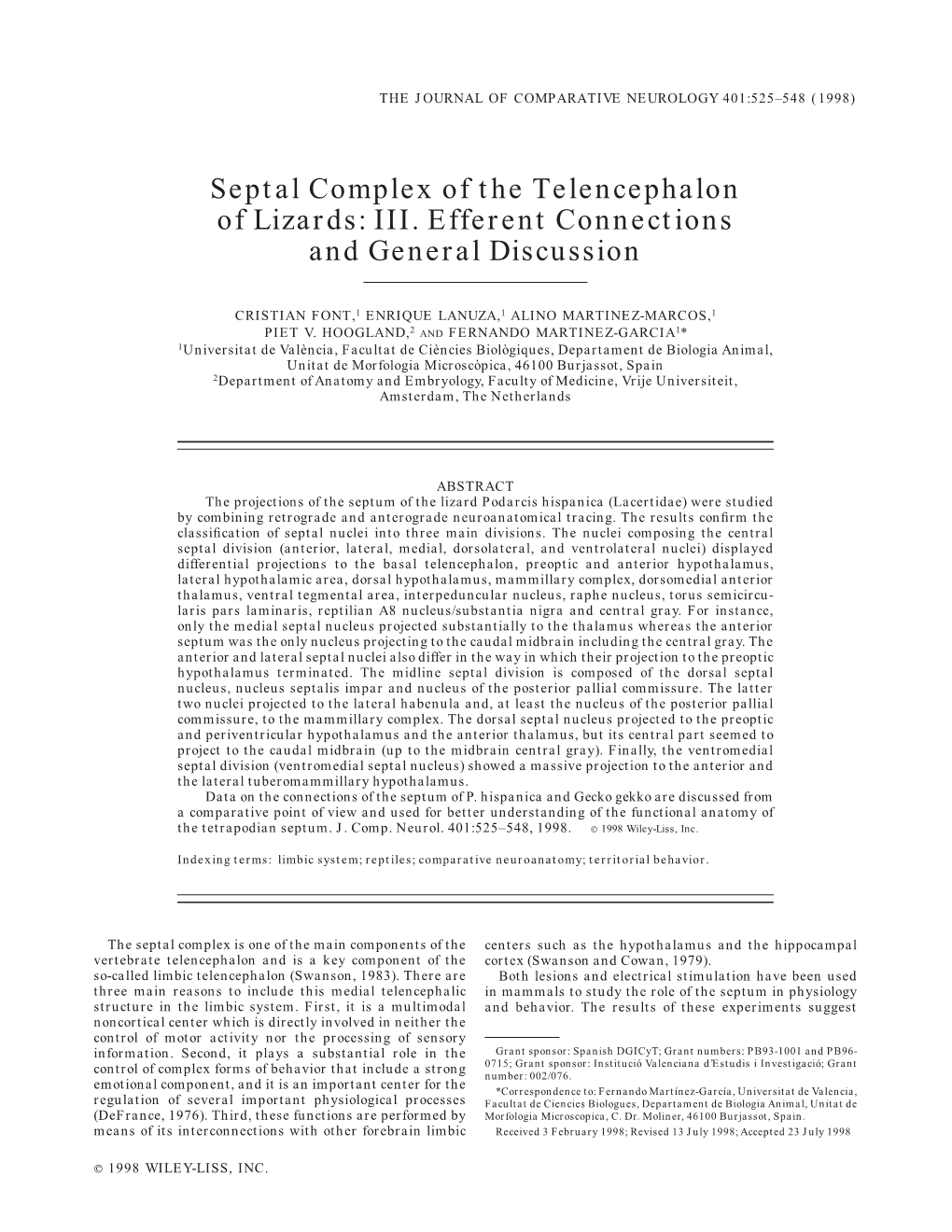 Septal Complex of the Telencephalon of Lizards: III