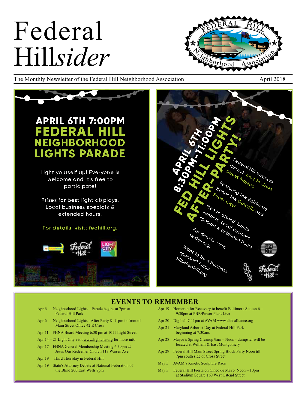 Federal Hillsider the Monthly Newsletter of the Federal Hill Neighborhood Association April 2018