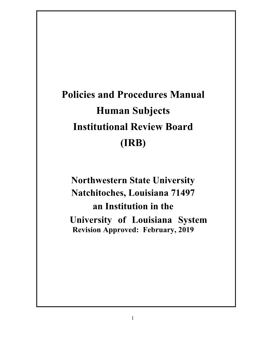 Policies and Procedures Manual Human Subjects Institutional