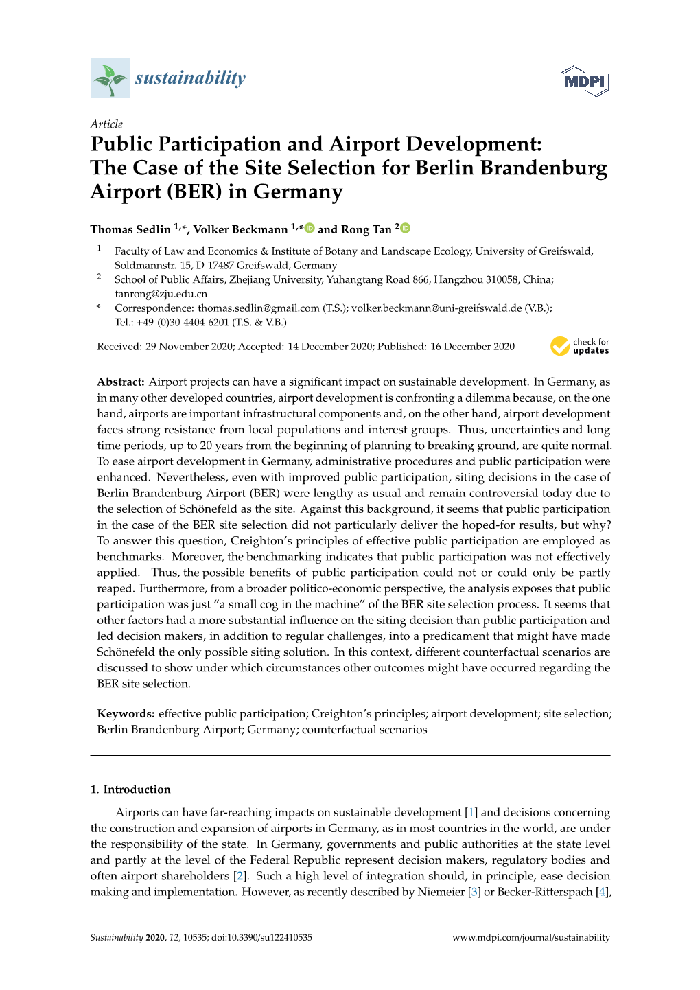 The Case of the Site Selection for Berlin Brandenburg Airport (BER) in Germany