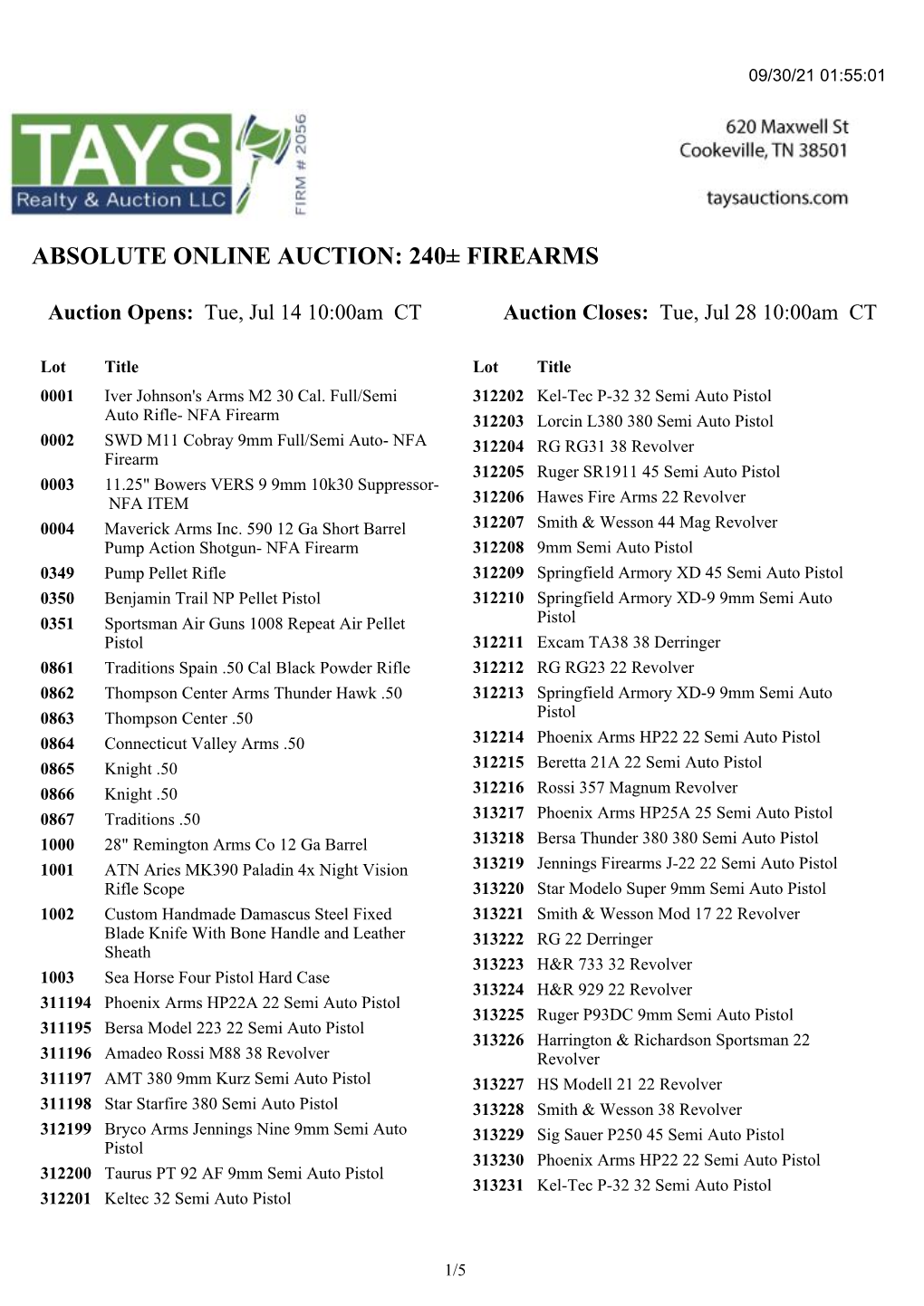 Absolute Online Auction: 240± Firearms