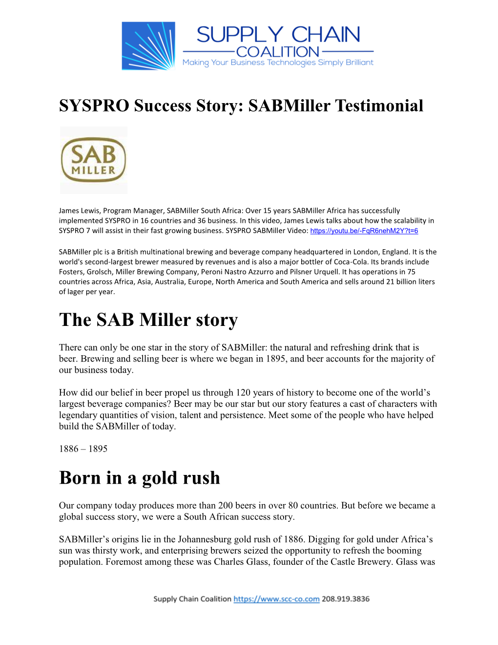 The SAB Miller Story Born in a Gold Rush