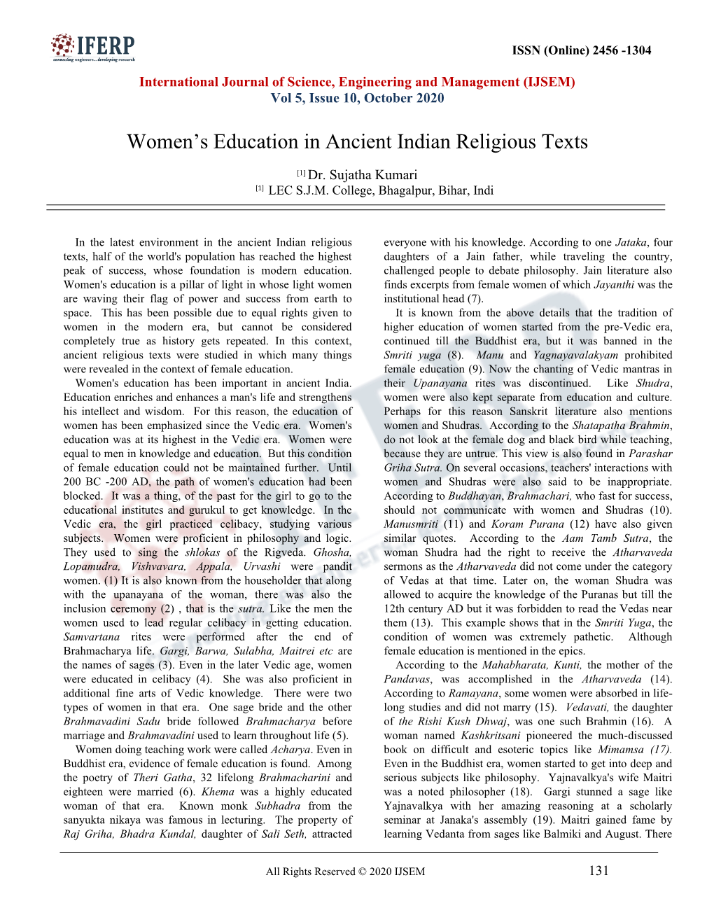 Women's Education in Ancient Indian Religious Texts