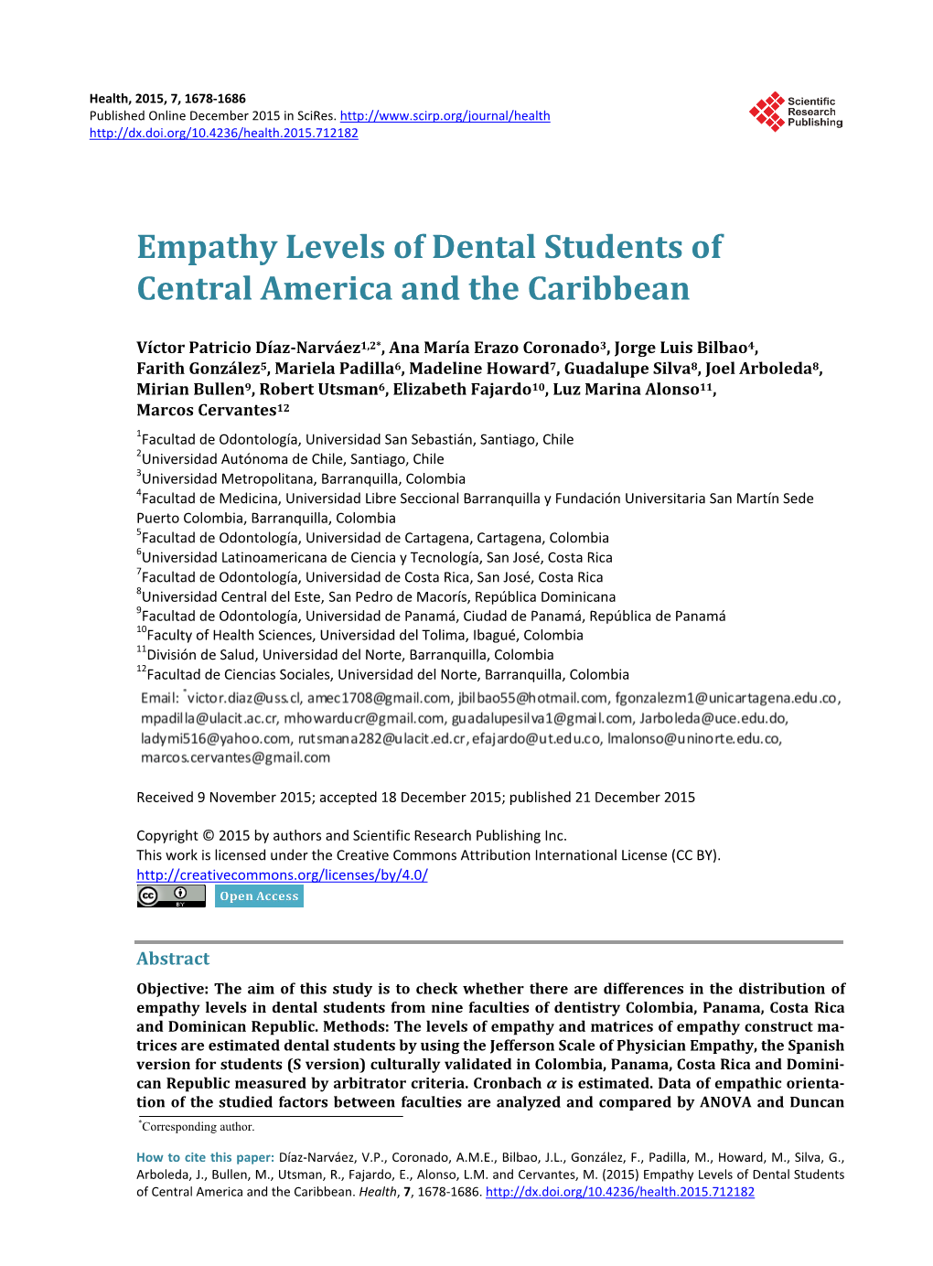 Empathy Levels of Dental Students of Central America and the Caribbean