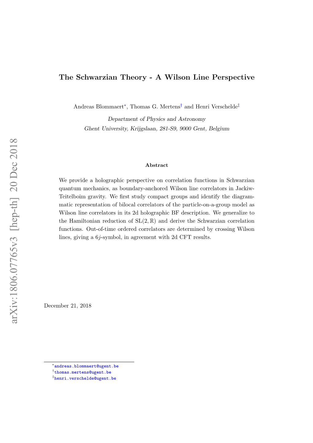 The Schwarzian Theory-A Wilson Line Perspective