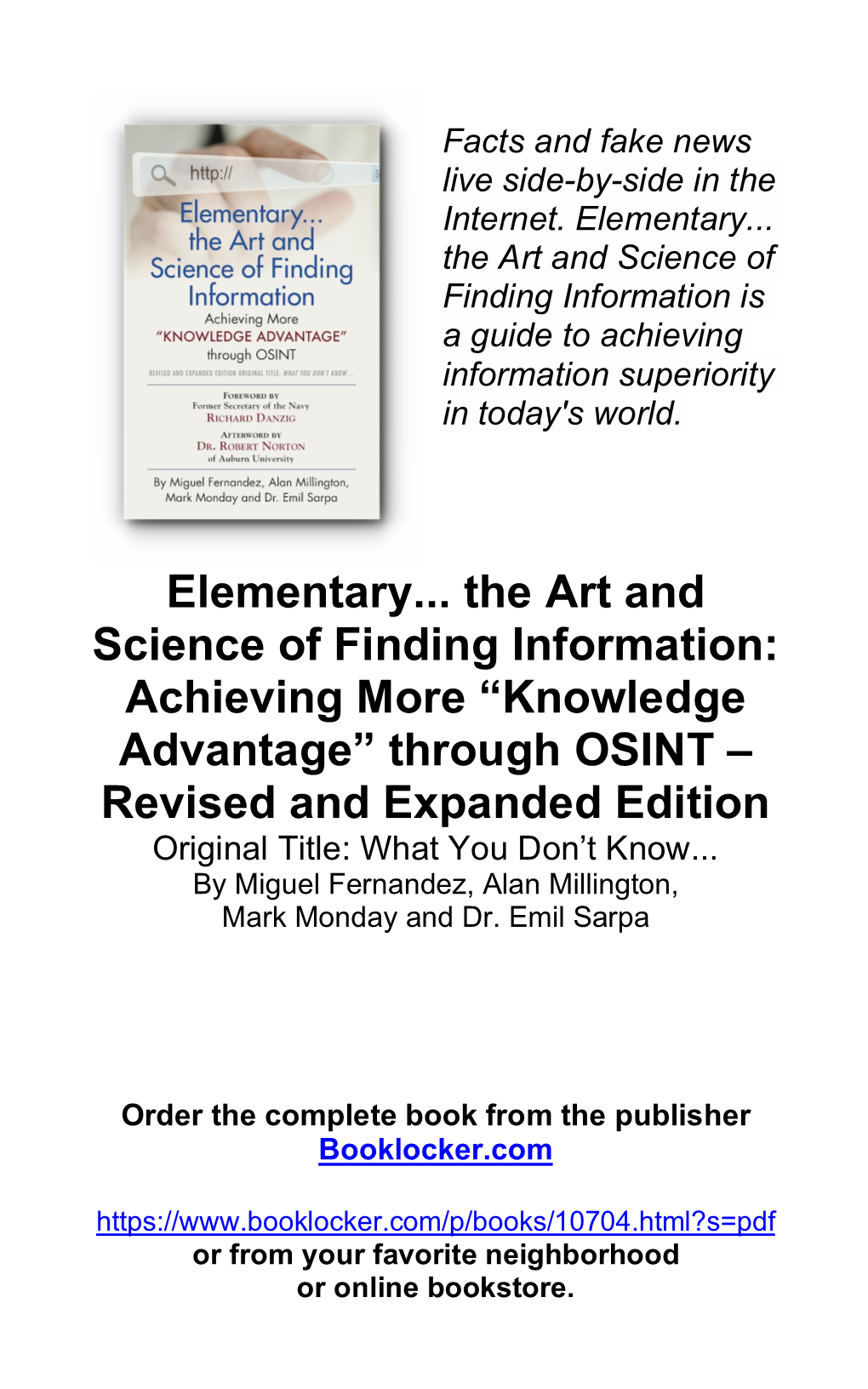 Elementary... the Art and Science of Finding Information: Achieving More