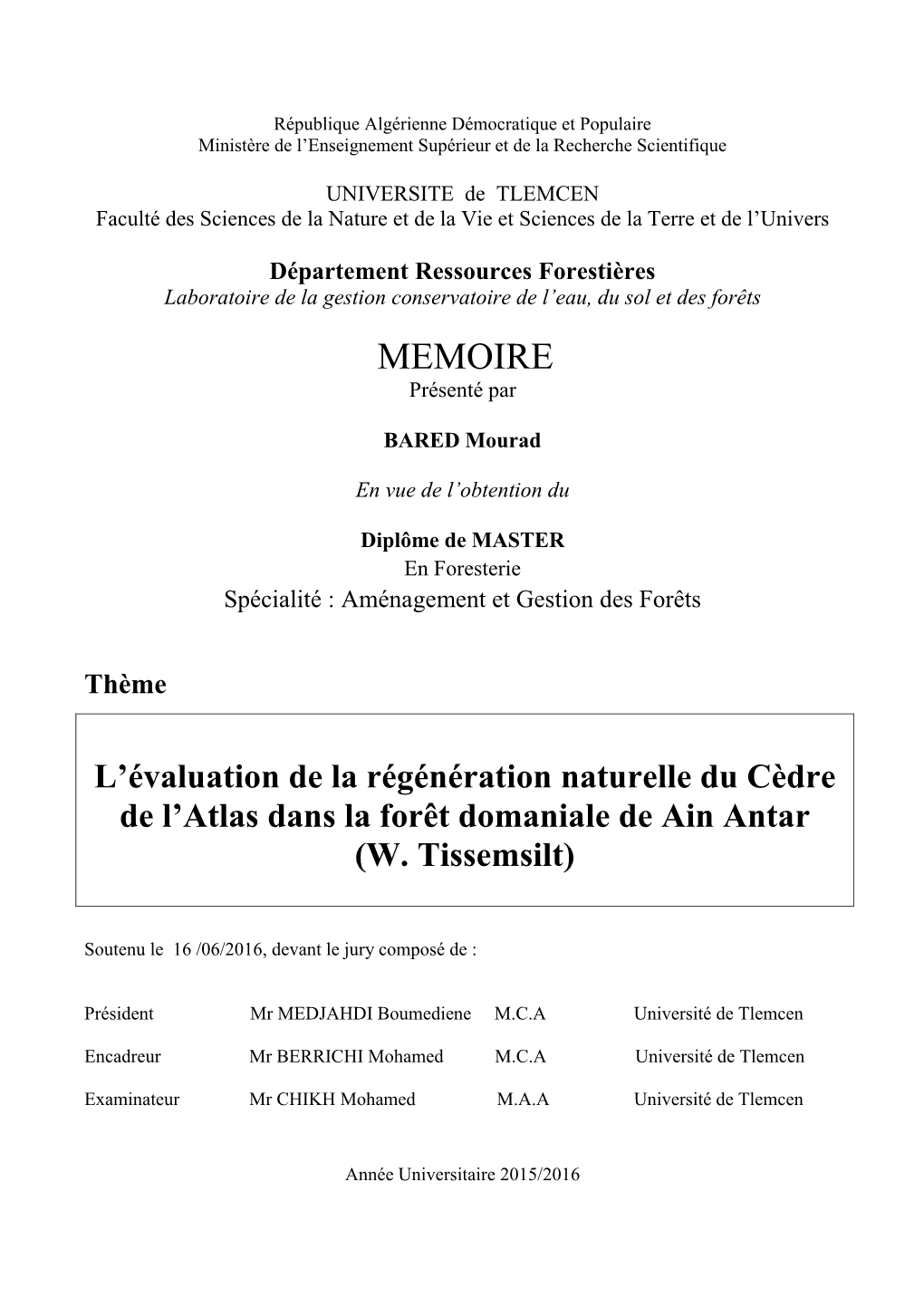 MEMOIRE Présenté Par