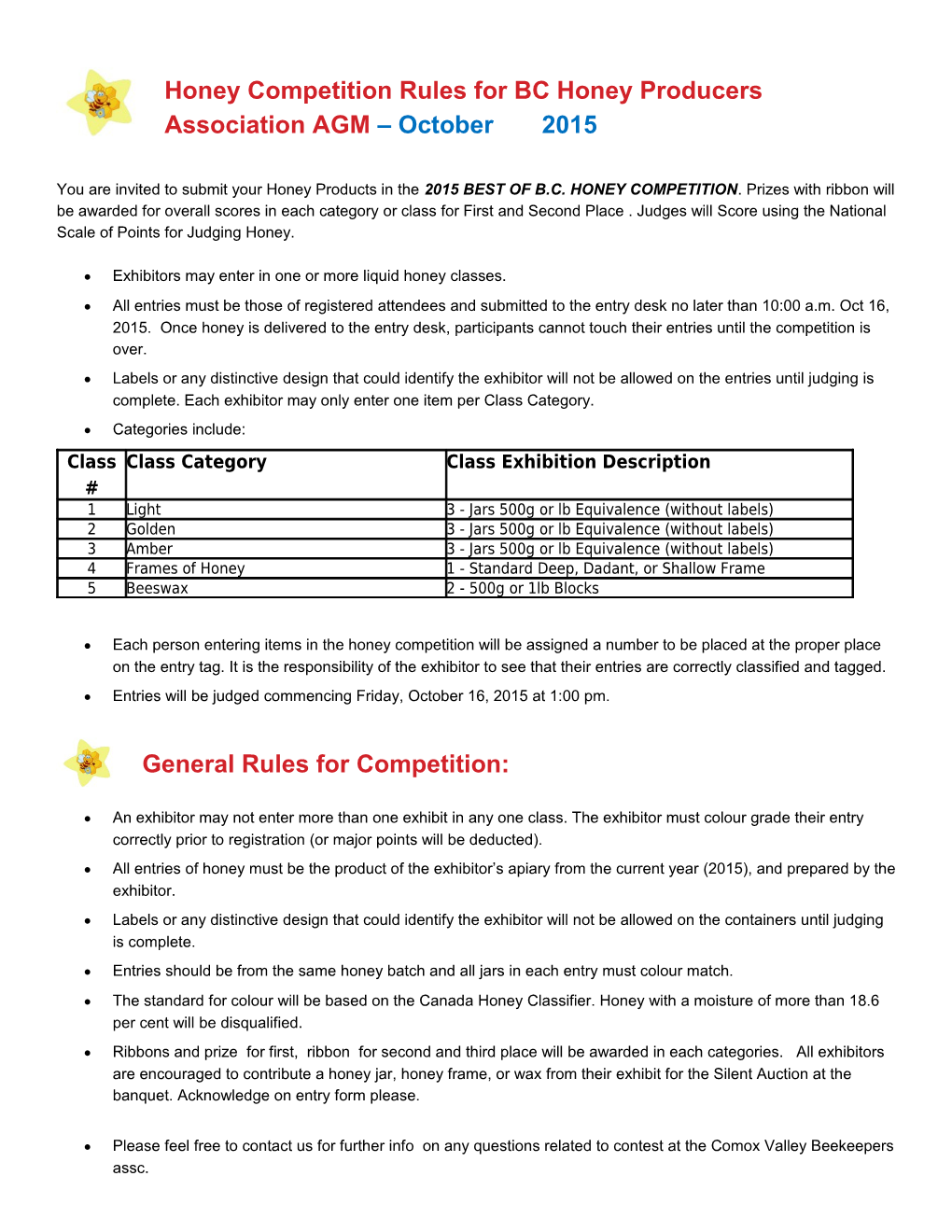 Exhibitors May Enter in One Or More Liquid Honey Classes