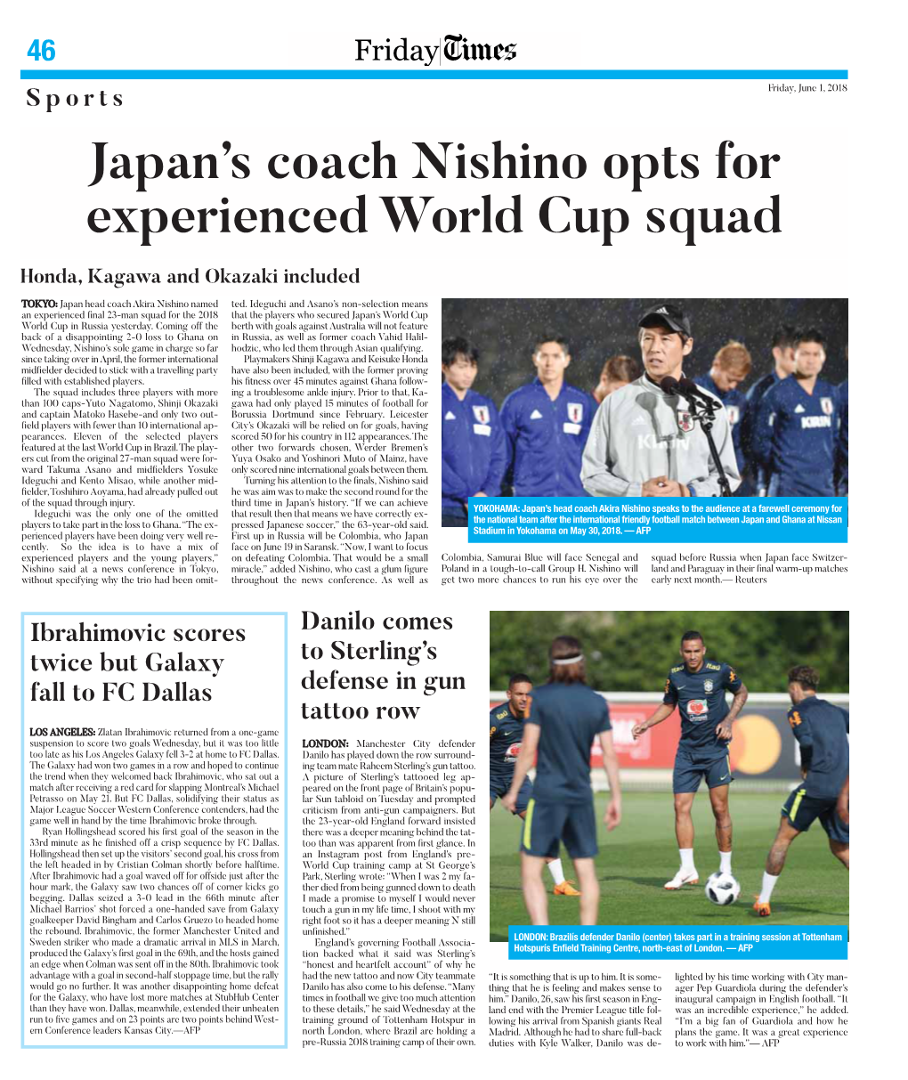 Japan's Coach Nishino Opts for Experienced World Cup Squad