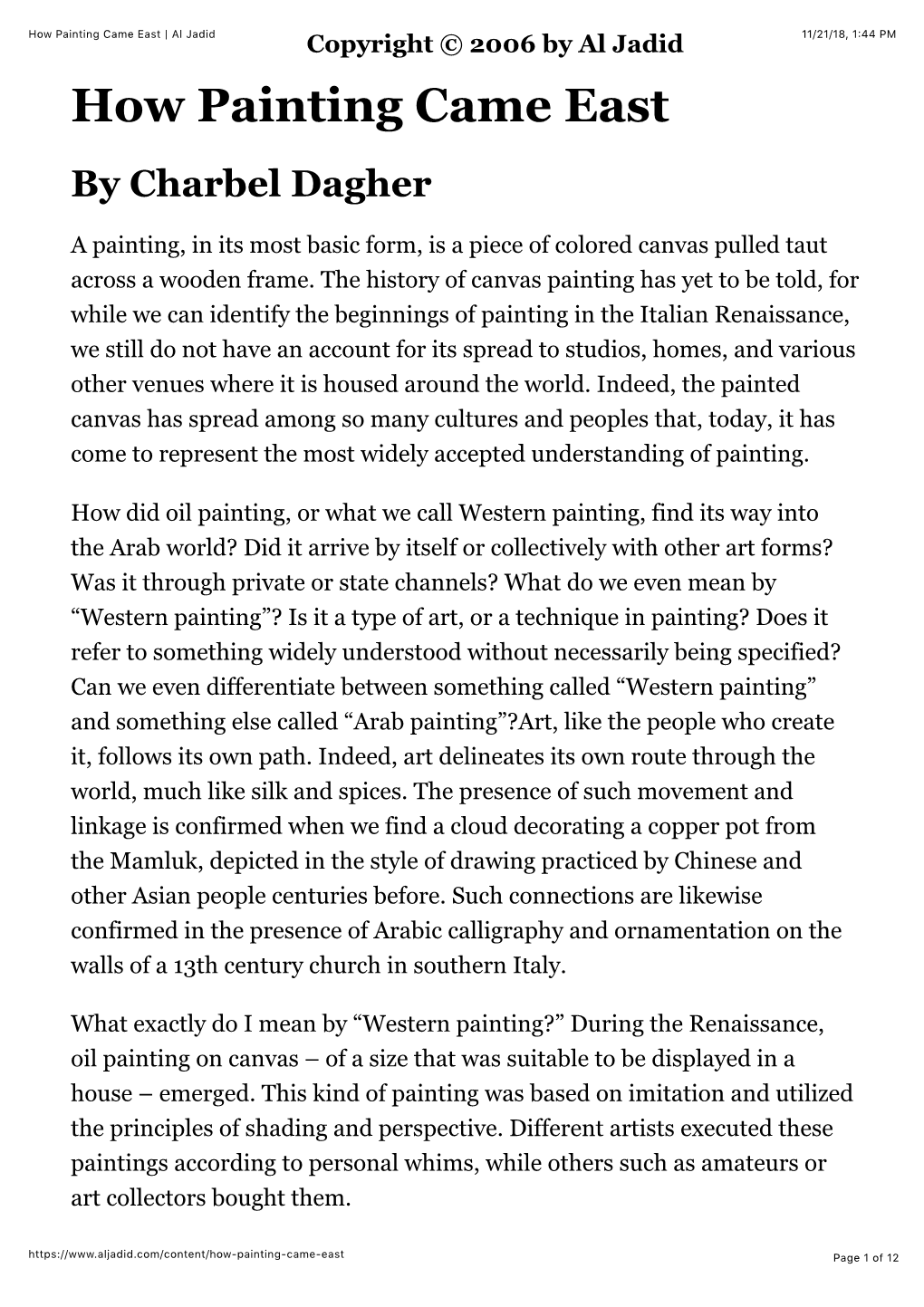 How Painting Came East | Al Jadid 11/21/18, 1�44 PM Copyright © 2006 by Al Jadid How Painting Came East