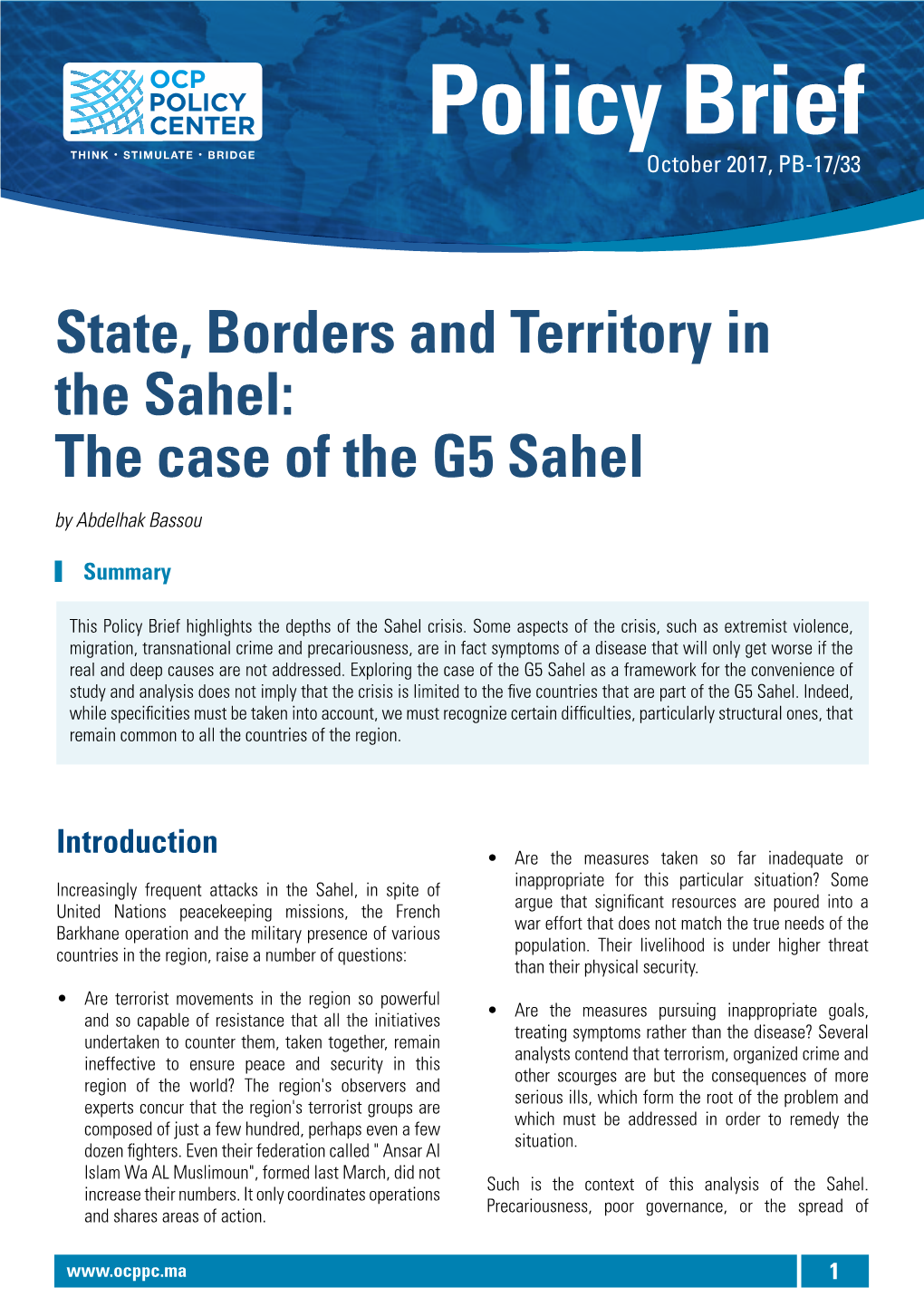 I. the G5 Sahel: Nature Development of the Sahel