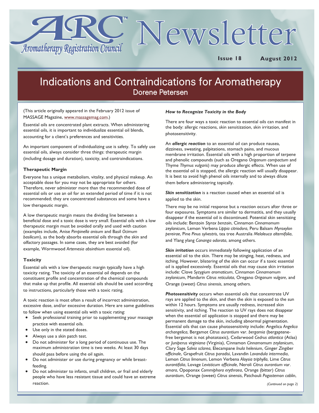 Indications and Contraindications for Aromatherapy Dorene Petersen