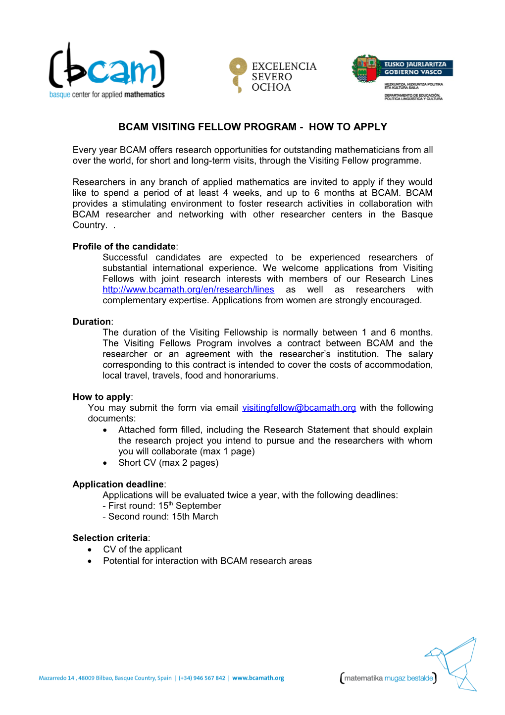 Bcam Visiting Fellow Program - How to Apply