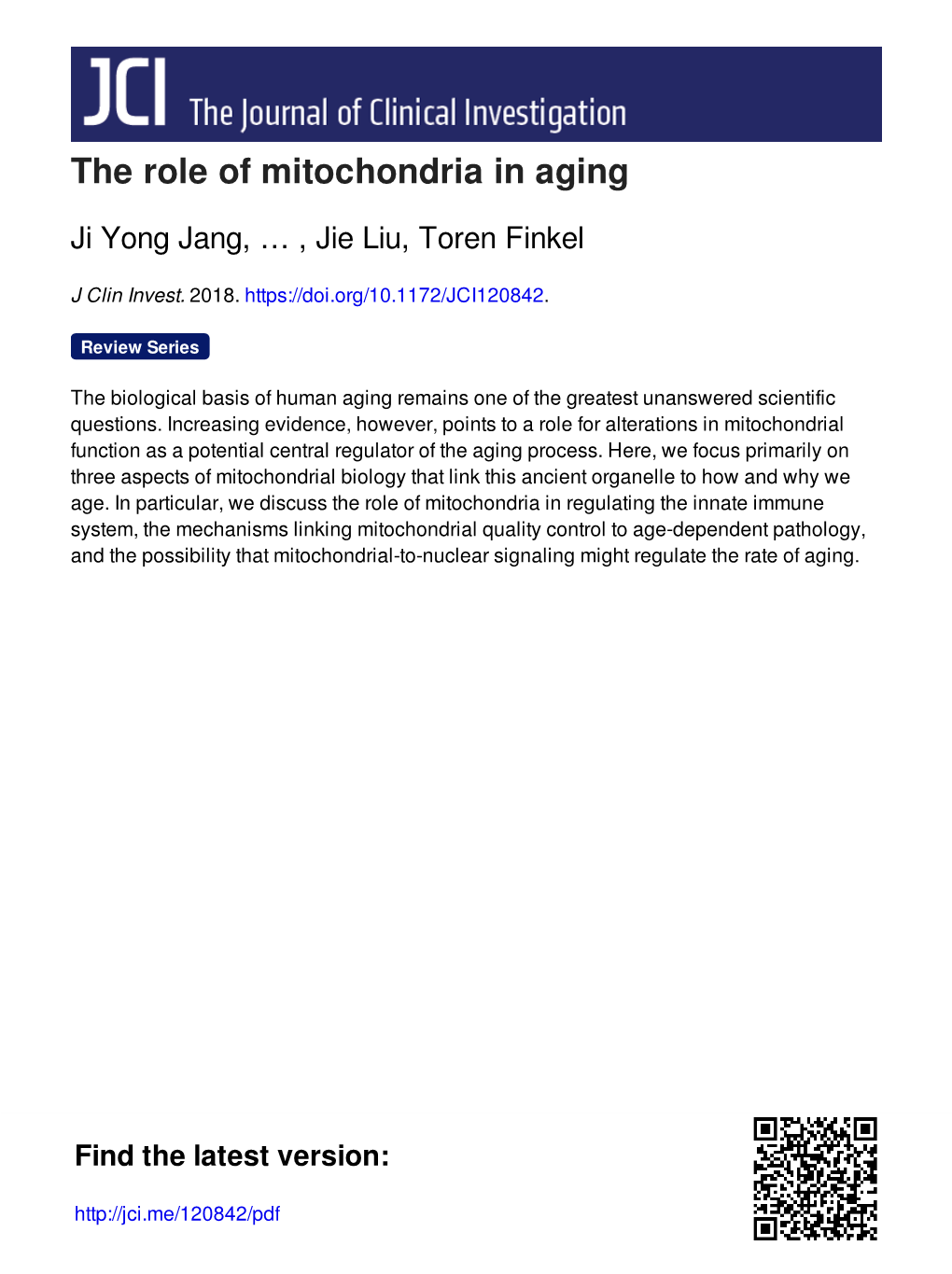 The Role of Mitochondria in Aging
