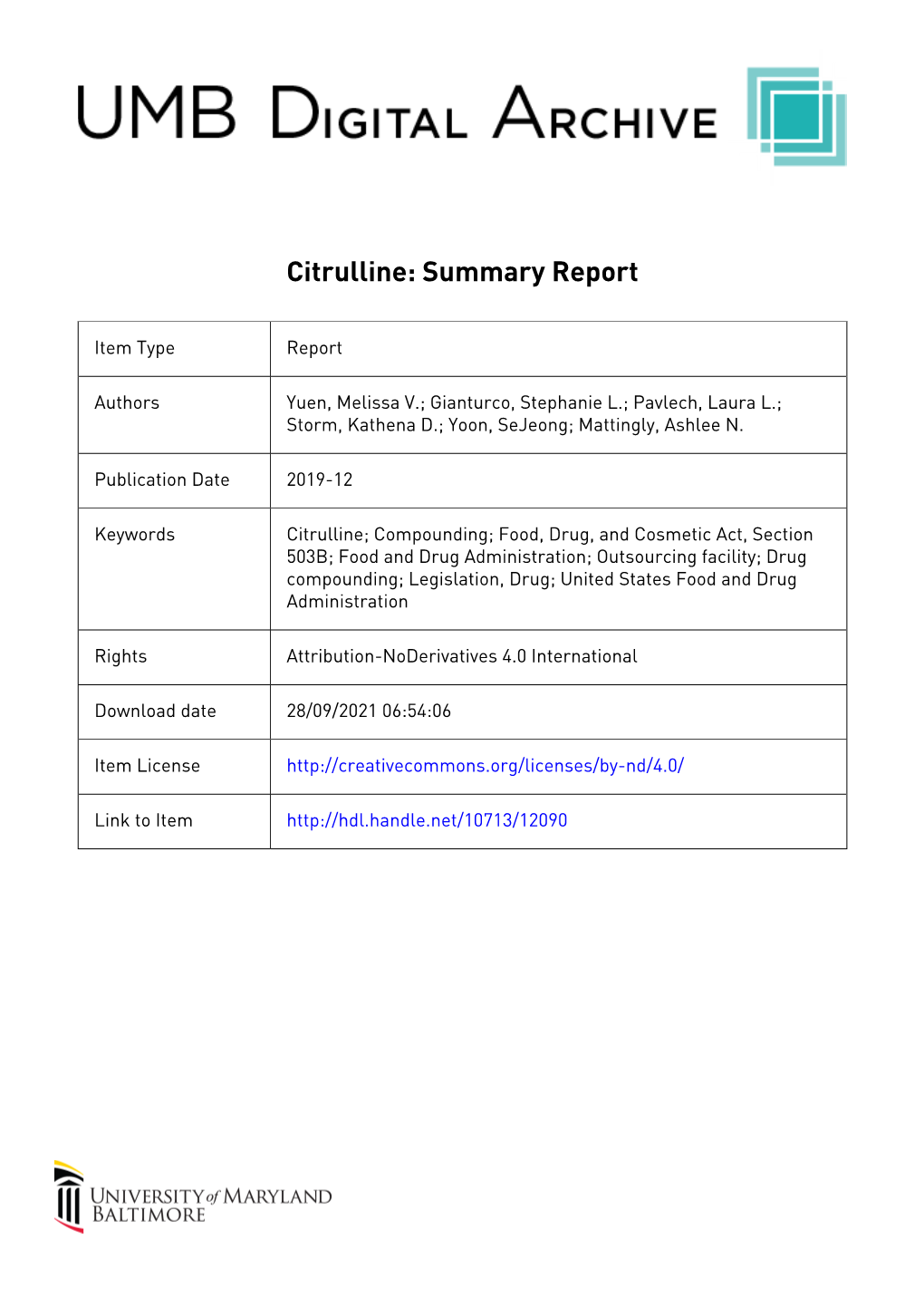 Citrulline: Summary Report