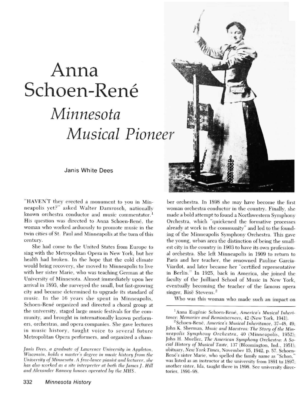 Anna Schoen-Rene, Minnesota Musical Pioneer / Janis White Dees