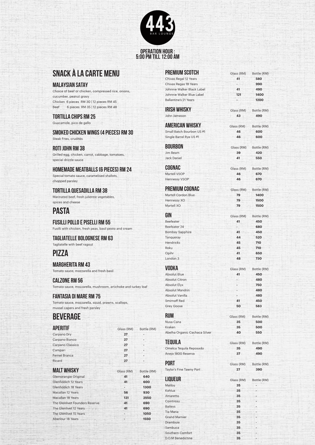 443 Bar Lounge Menu 15 July 2020