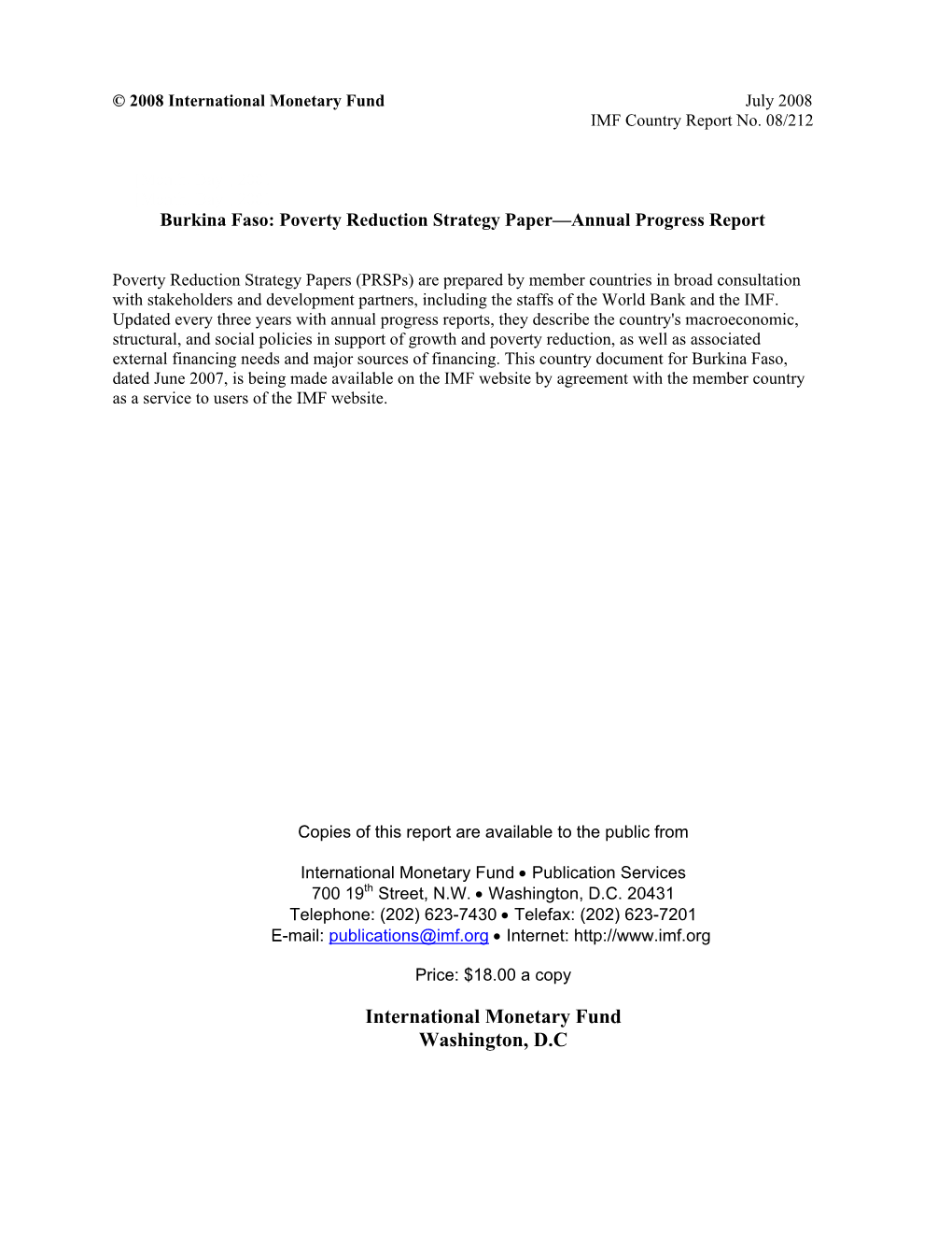 Burkina Faso: Poverty Reduction Strategy Paper—Annual Progress Report