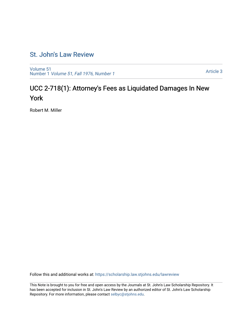 UCC 2-718(1): Attorney's Fees As Liquidated Damages in New York