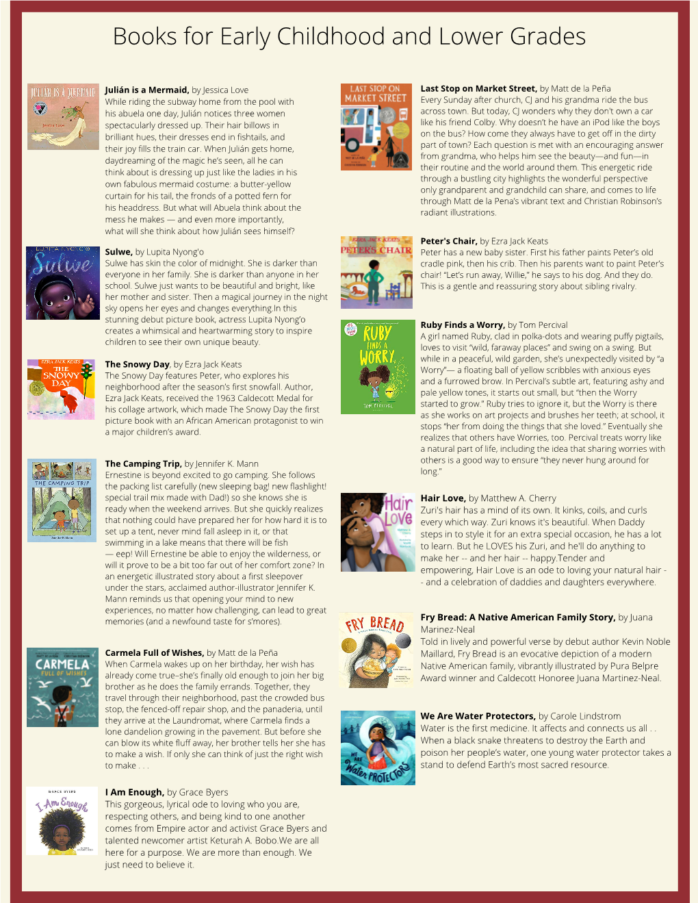 Books for Early Childhood and Lower Grades