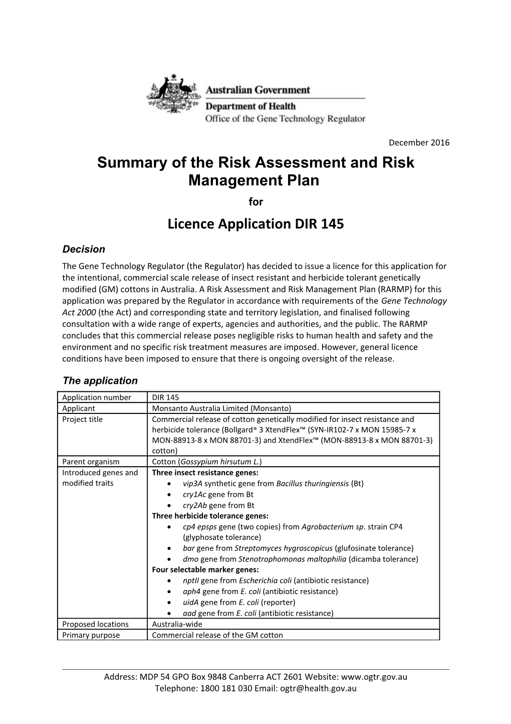 DIR 145 - Licence Summary