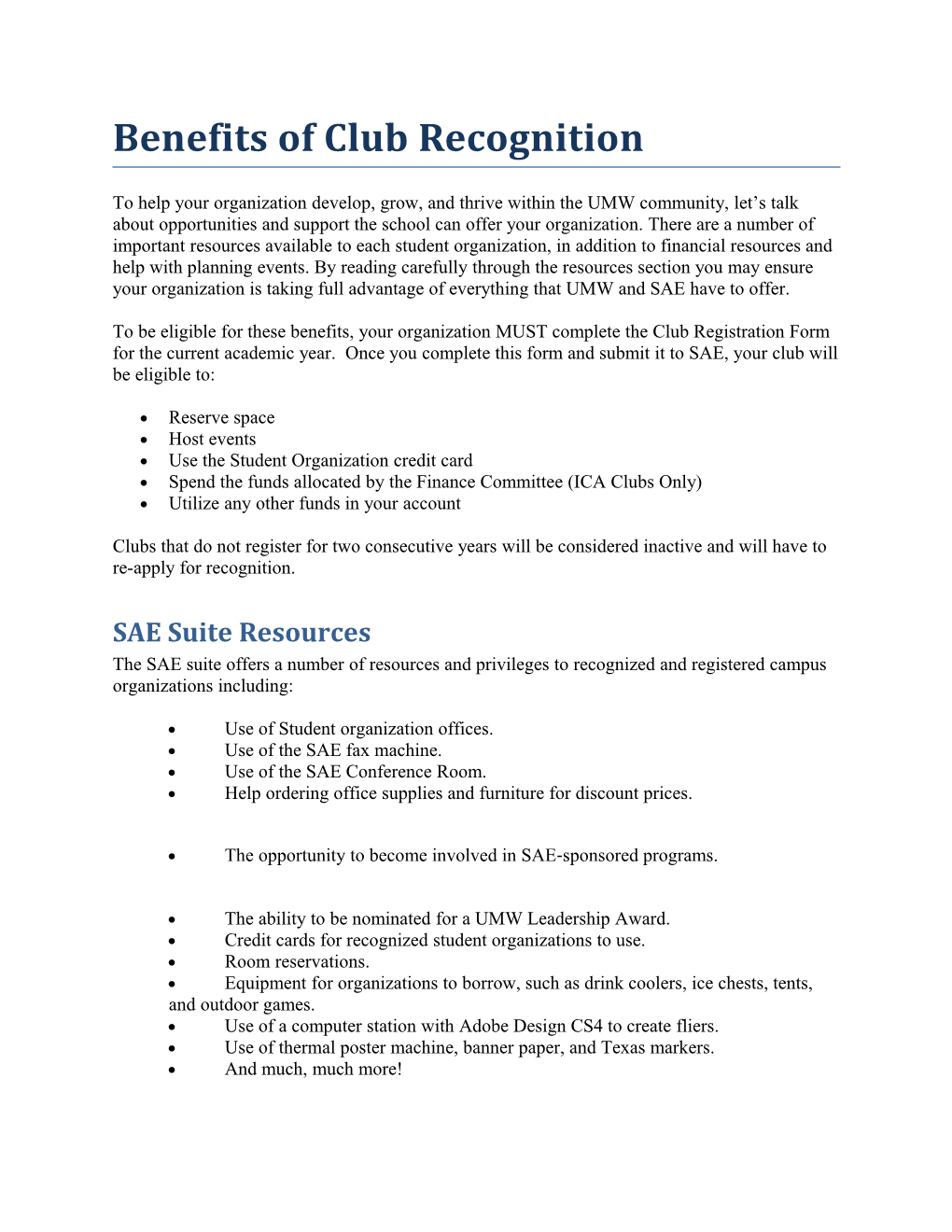 Benefits of Club Recognition