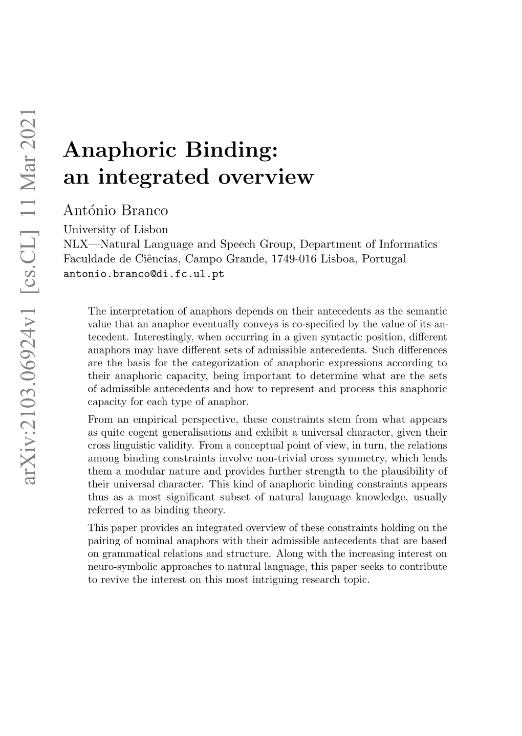 Anaphoric Binding