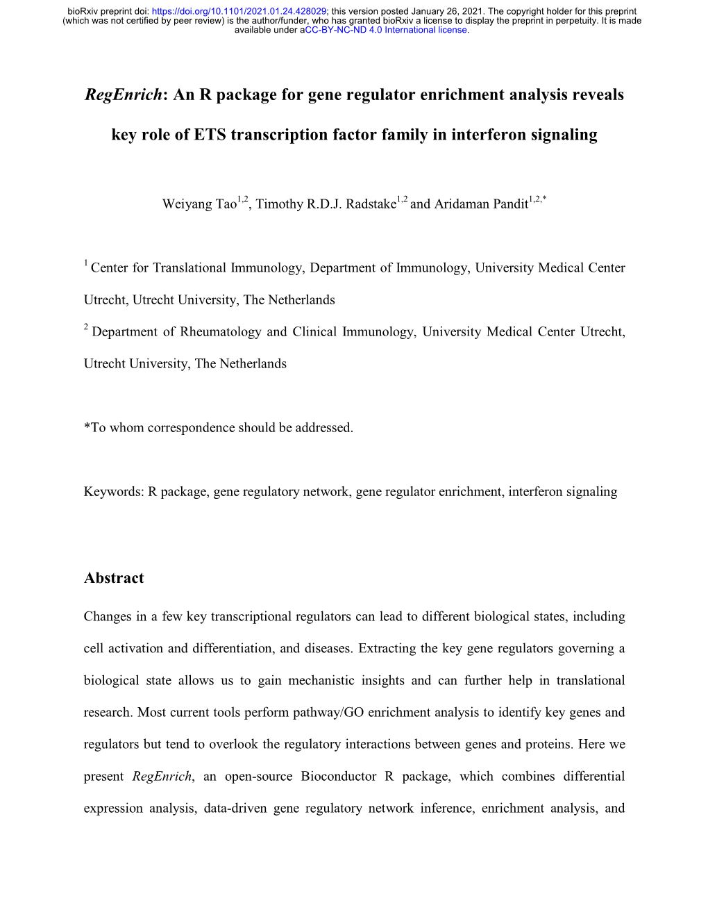 An R Package for Gene Regulator Enrichment Analysis Reveals