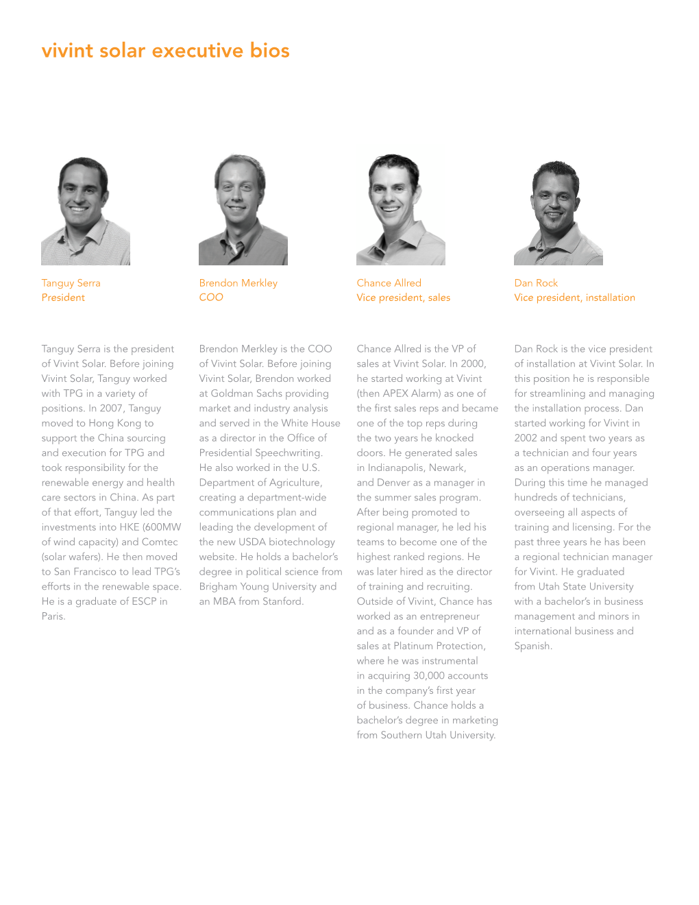 Vivint Solar Executive Bios