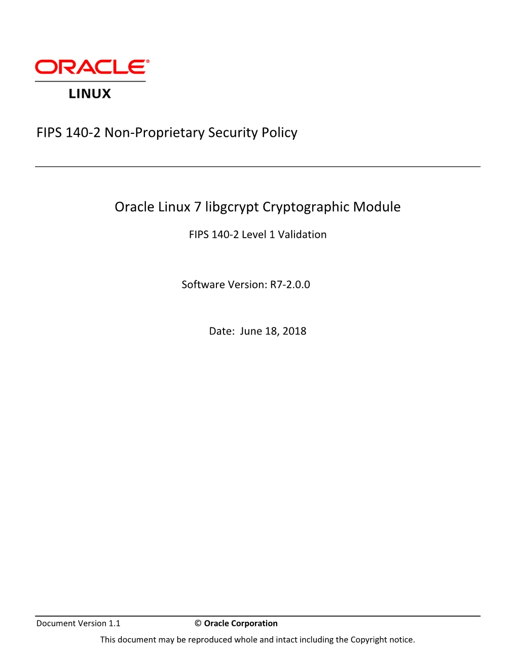 FIPS 140-2 Non-Proprietary Security Policy Oracle Linux 7 Libgcrypt Cryptographic Module