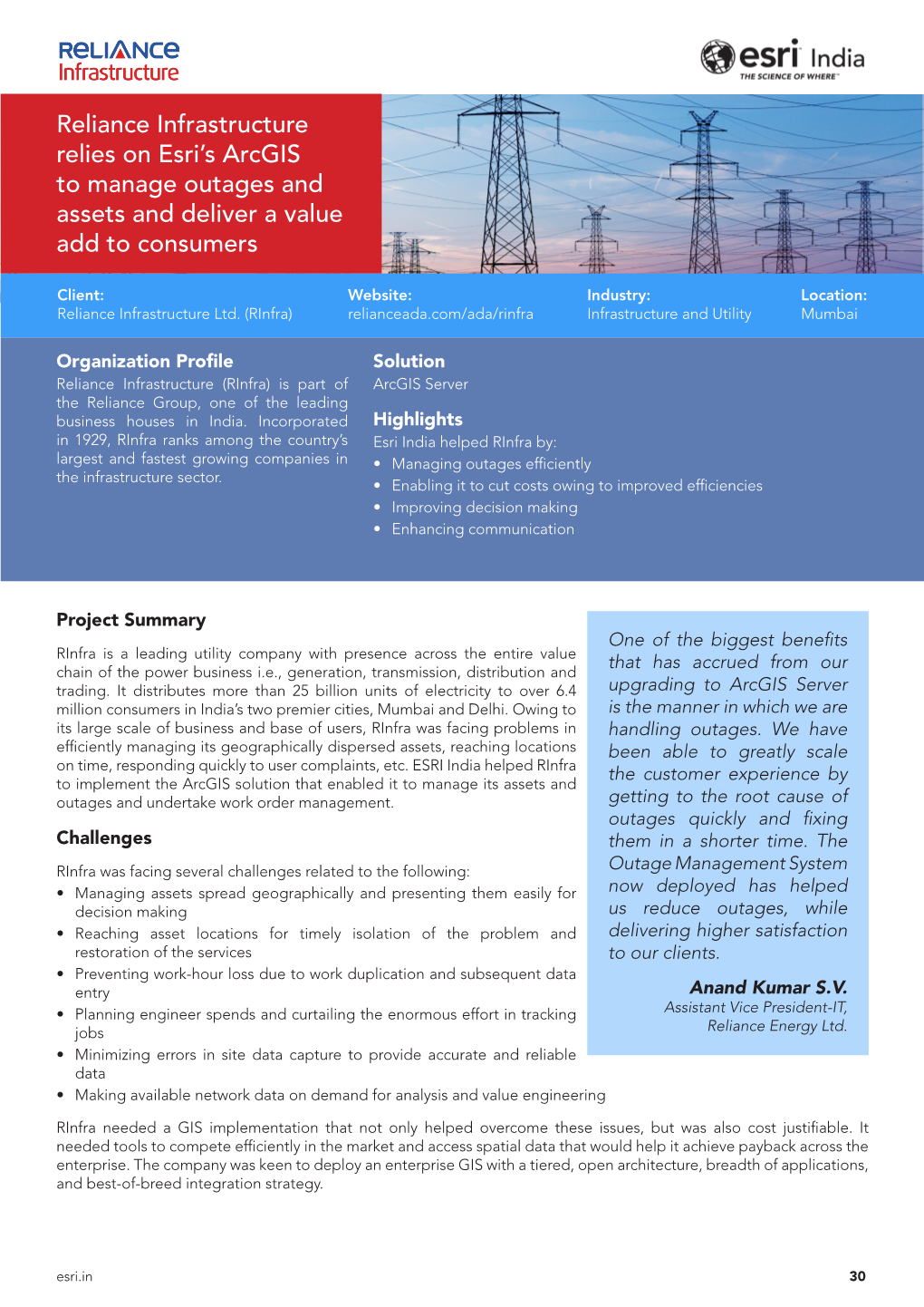 Reliance Infrastructure Relies on Esri's Arcgis to Manage Outages And