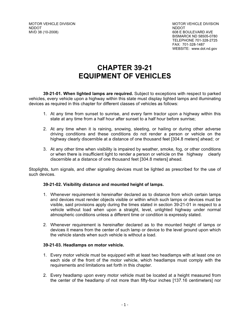 Chapter 39-21 Equipment of Vehicles