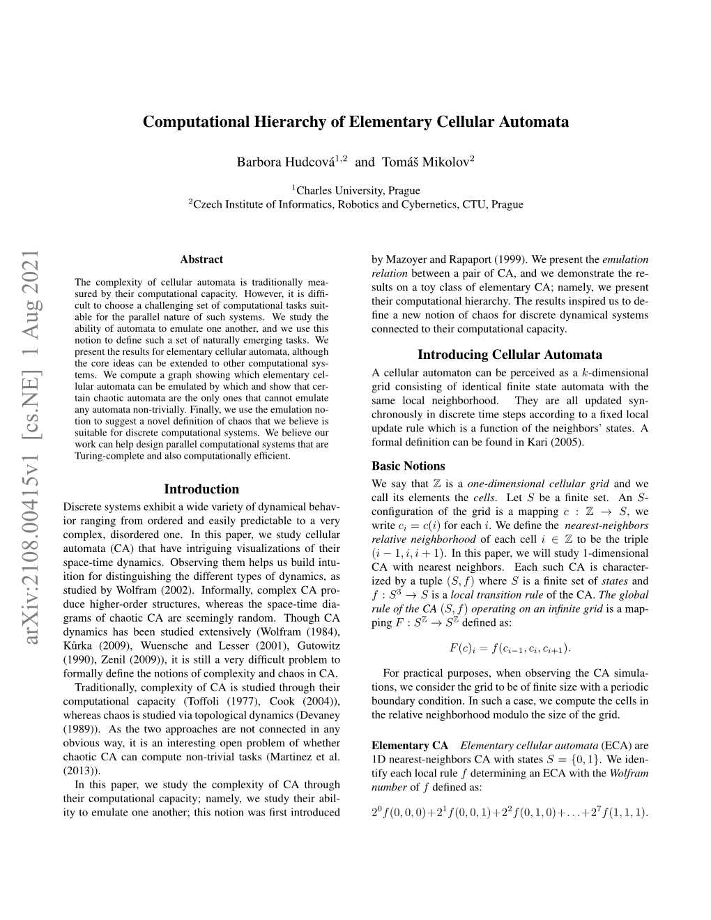 Computational Hierarchy of Elementary Cellular Automata