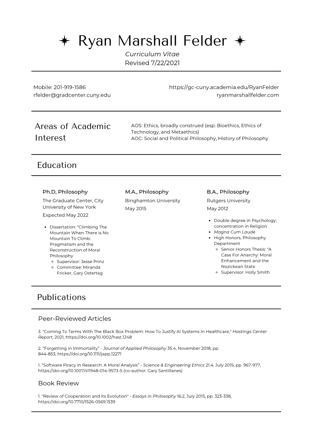 Ryan Felder Cv