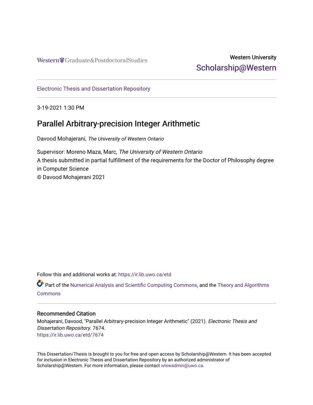 Parallel Arbitrary-Precision Integer Arithmetic