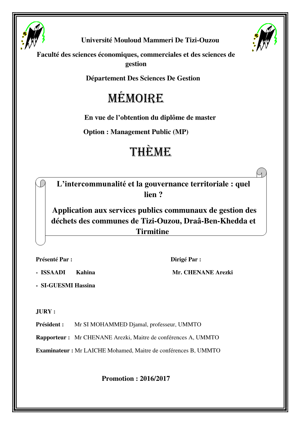 Mémoire Thème