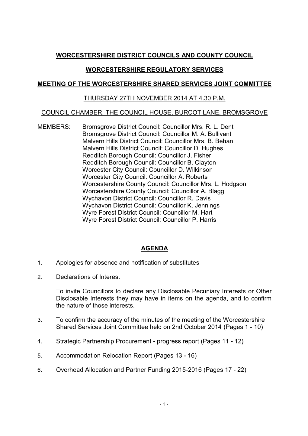 Agenda Document for Worcestershire Shared Services Joint Committee