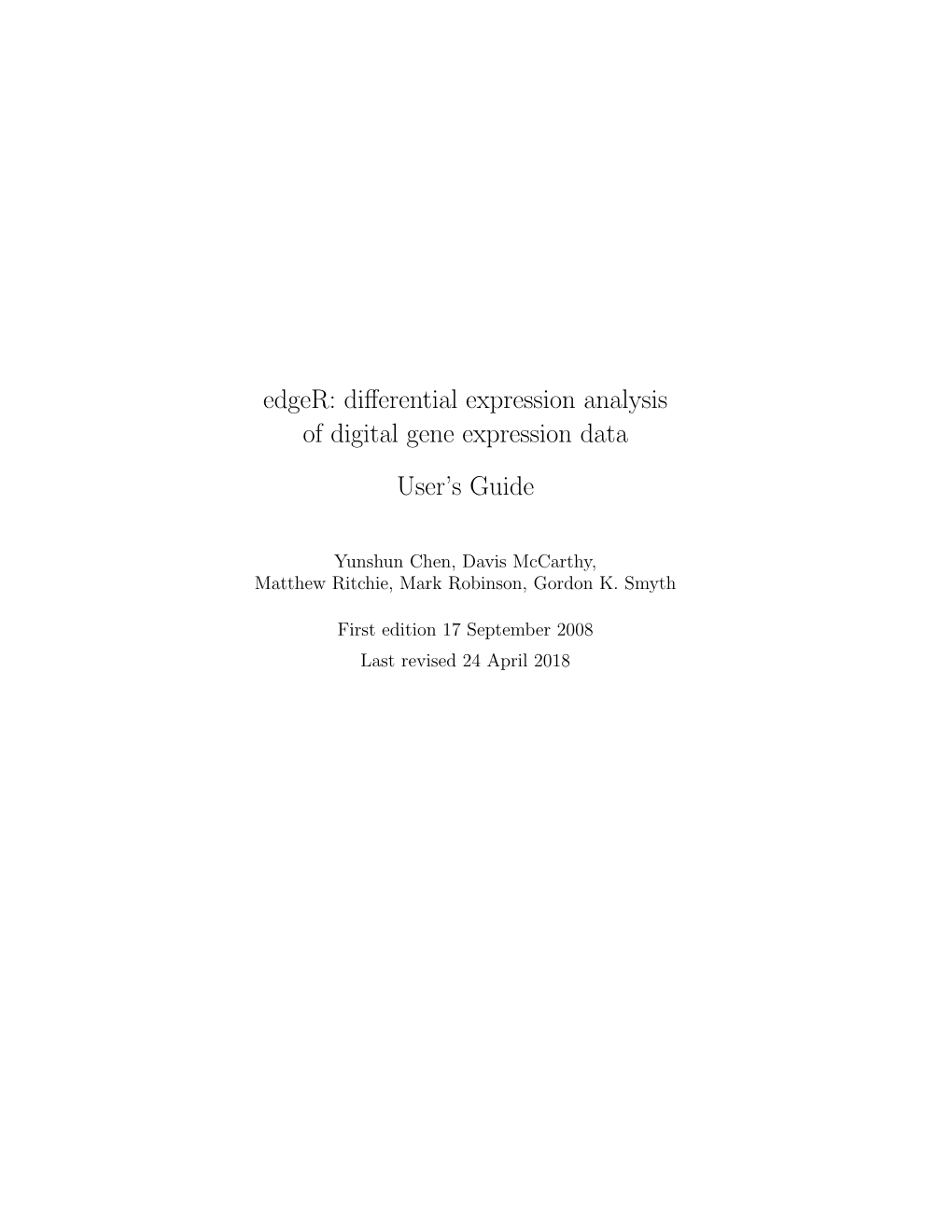 Edger: Differential Expression Analysis of Digital Gene