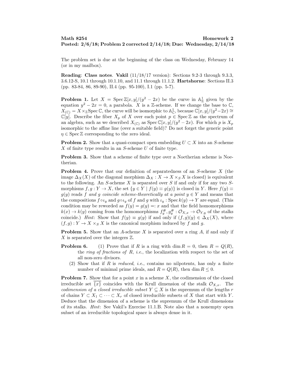 Math 8254 Homework 2 Posted: 2/6/18; Problem 2 Corrected 2/14/18; Due: Wednesday, 2/14/18