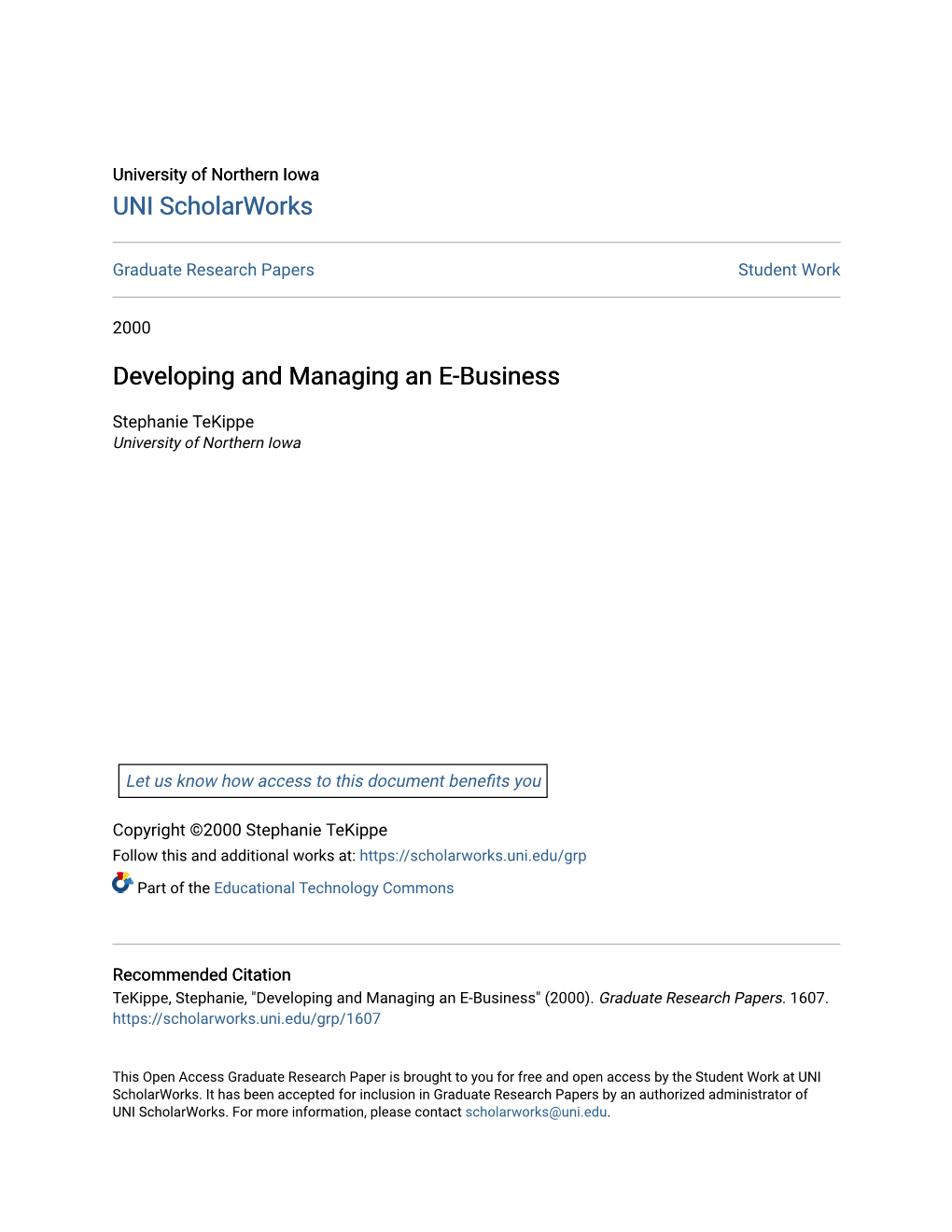 Developing and Managing an E-Business