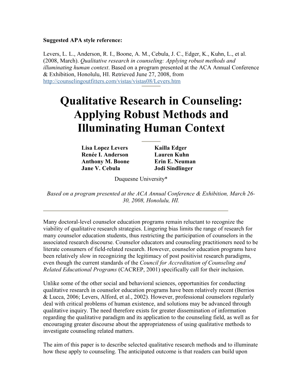 Qualitative Research in Counseling: Applying Robust Methods and Illuminating Human Context