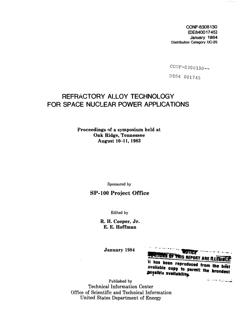 Refractory Alloy Technology for Space Nuclear Power Applications