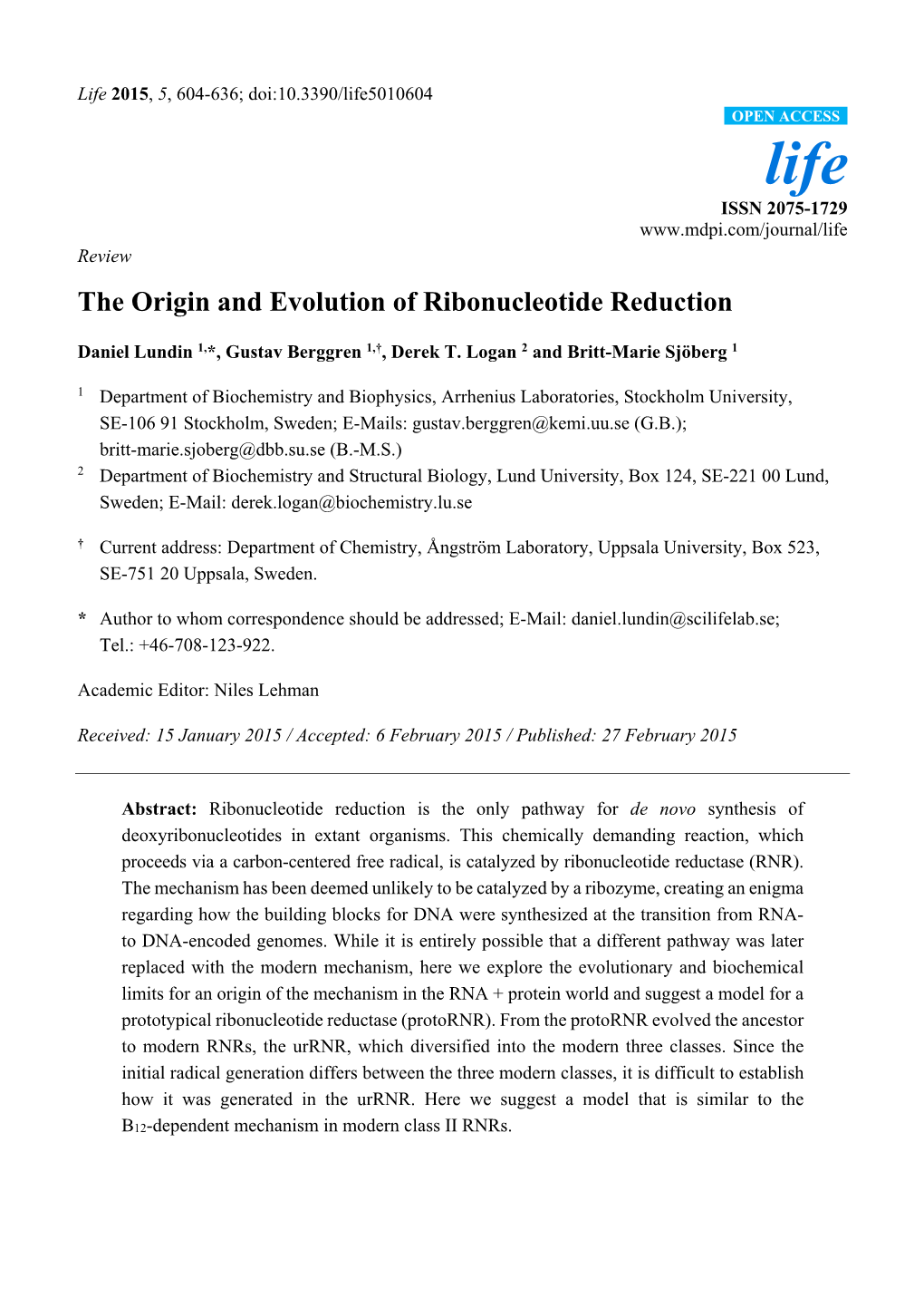 The Origin and Evolution of Ribonucleotide Reduction